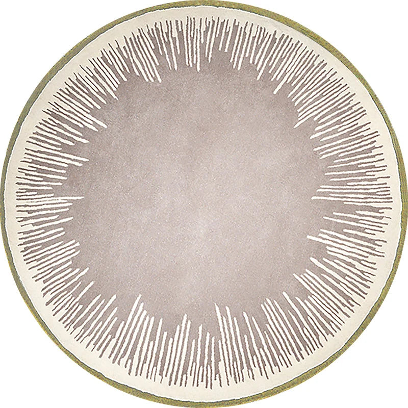 Fluffy/100% Polyester Round Rug with Stripe Wilton Design — White | KIMLUD