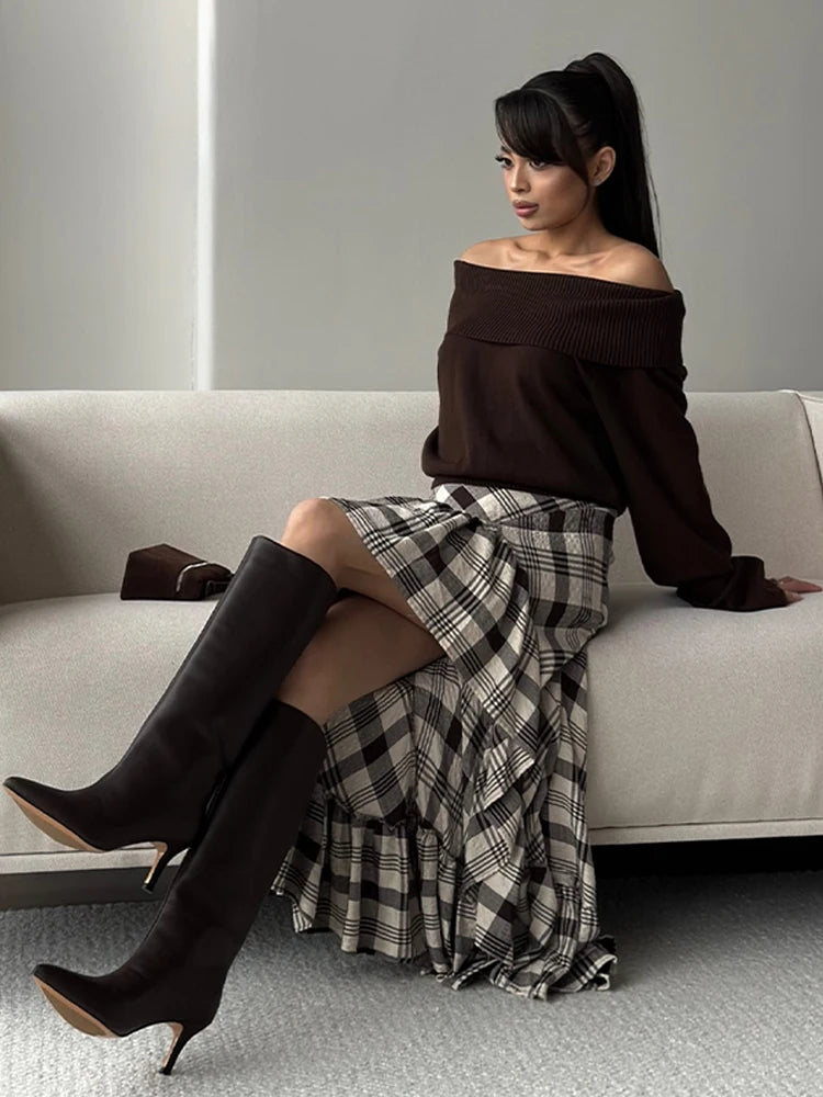 Fashion Black White Plaid Skirt Women Ruff Irregular High Waist Loose Skirts Female Spring New Chic Casual Holiday Streetwear