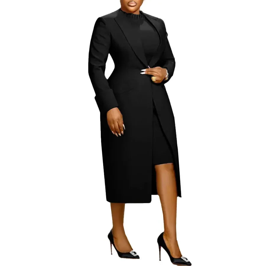 BWQ Women's Set Full Sleeve Long Blazer Coat+ Long Dress Suit 2026 Winter Streetwear Two 2 Piece Set Africa OL Work Outfits