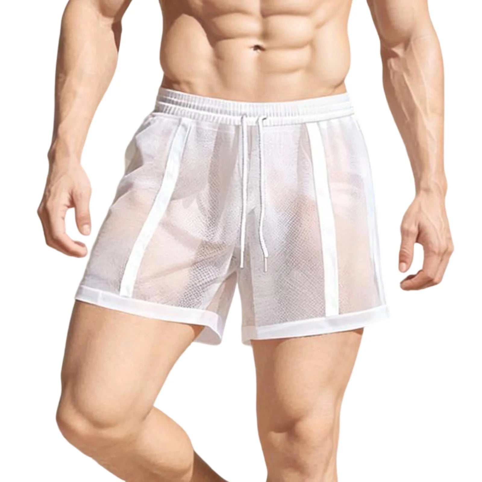Men’s Workout Shorts Summer Drawstring Elastic Waist See-Through Running Shorts Sportswear