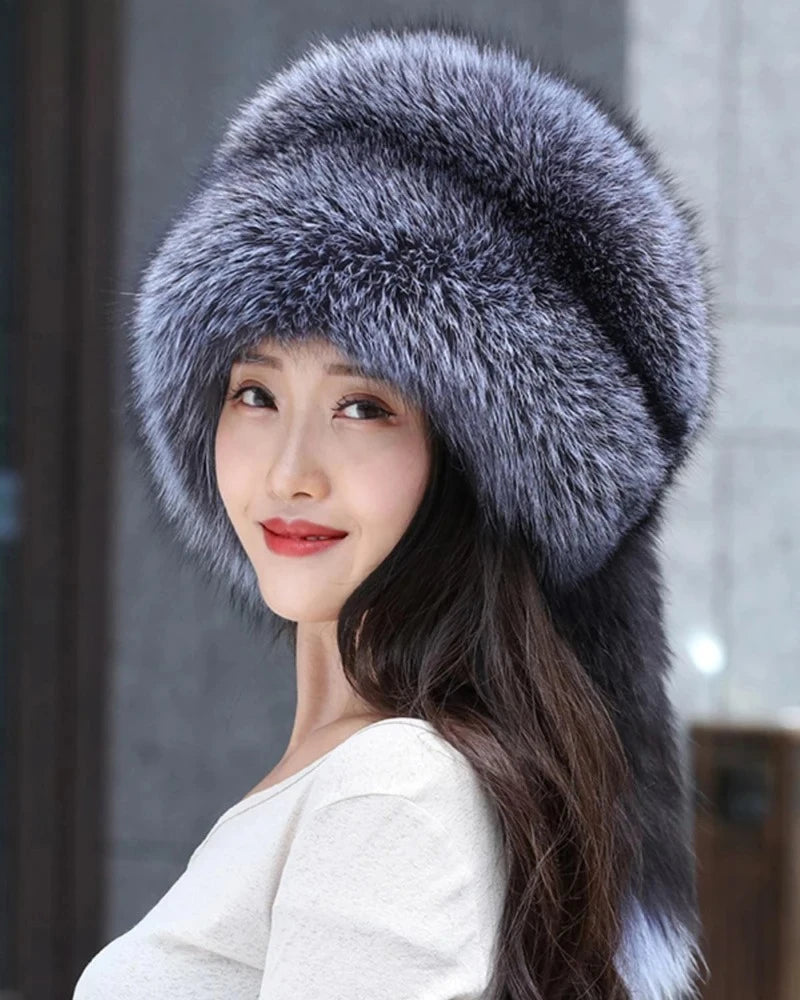 Winter Women Fashion Real Fur Hat Natural Fox Fur Hats Headgear Russian Outdoor Cap Ladies Thicken Warm Fur Caps Hats for Women