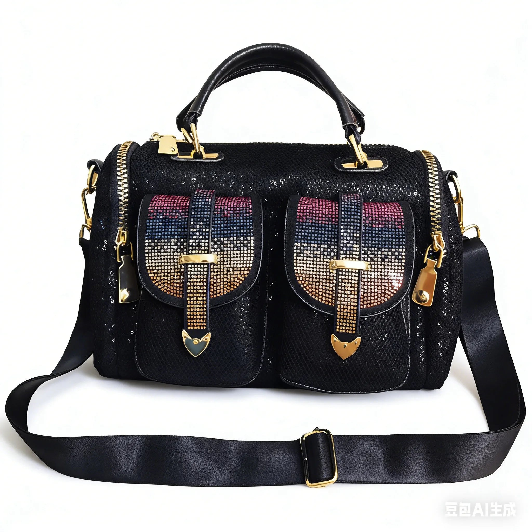 Mesh Paillette Messenger Bag Iridescent — Black | KIMLUD