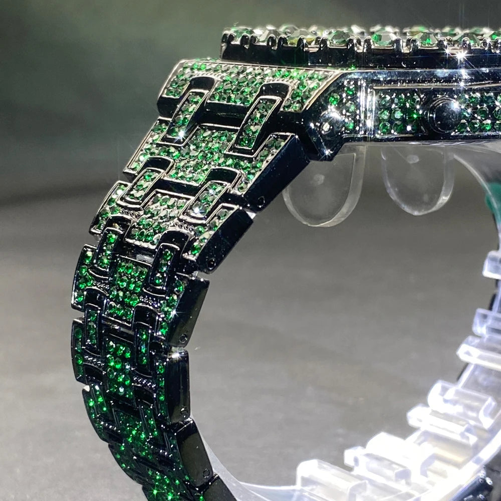 Wristwatch Full Diamond Alloy Case Green Dial | KIMLUD