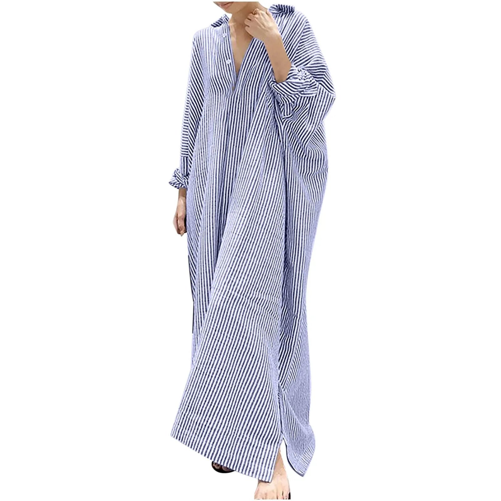 Cotton Maxi Dress Striped — Red and White | KIMLUD