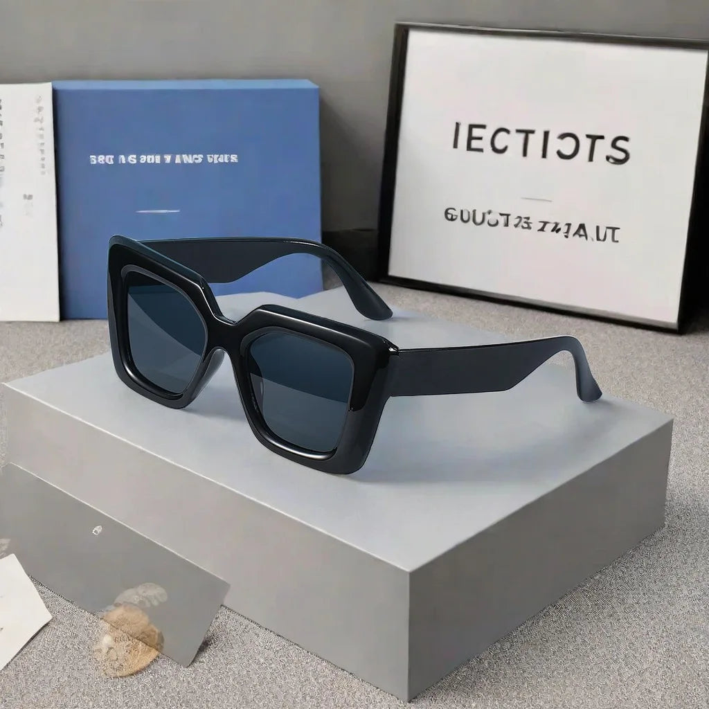 Sunglasses Oversized Square Frame Plastic Black | KIMLUD