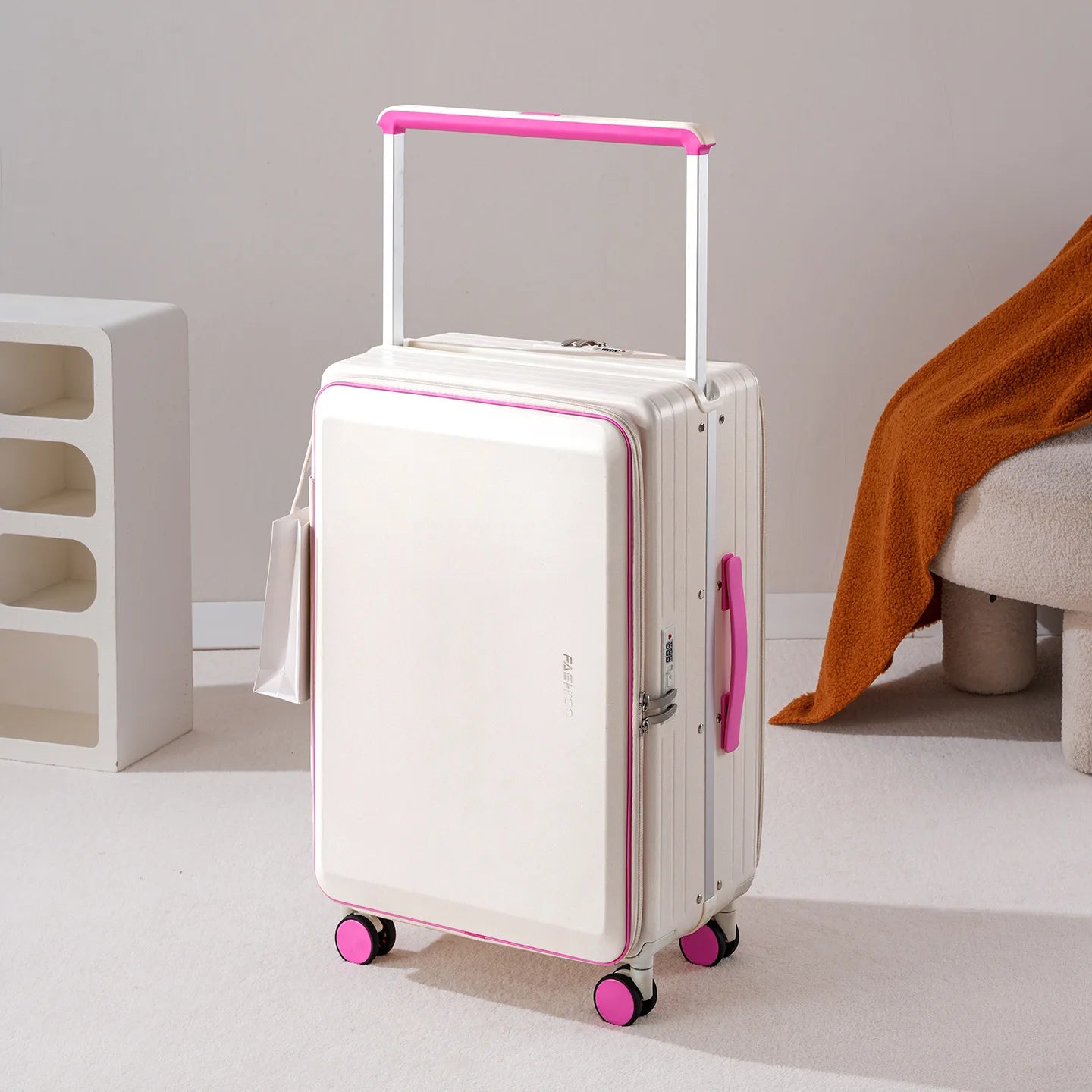 Suitcases Wide Handle Front Opening ABS — Black | KIMLUD