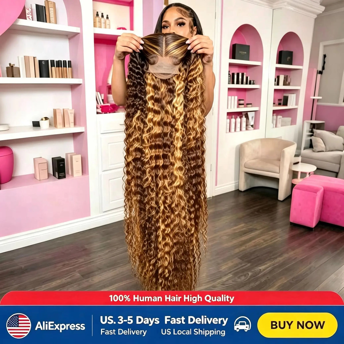 HD Lace Frontal Wig - 40 Inch - Human Hair | P4/27 Ombre | KIMLUD