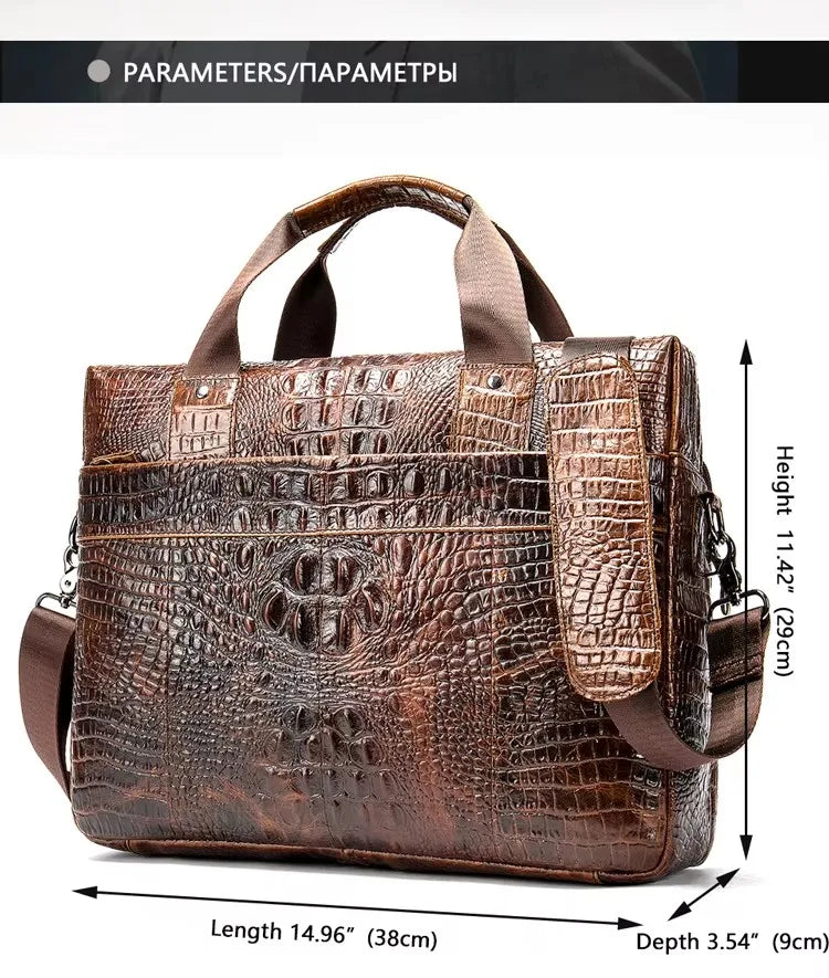 WESTAL Men Briefcase Men's Bag Genuine Leather Office Bags for Men Laptop Bag Leather Briefcase Men Croco Design Computer Bags