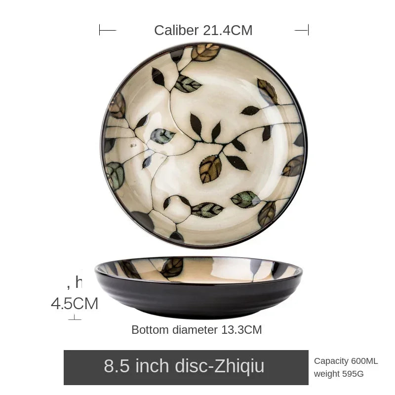 Chinese-style ceramic deep plate household salad plate disc personality plate creative old-fashioned hand-painted tableware - KIMLUD