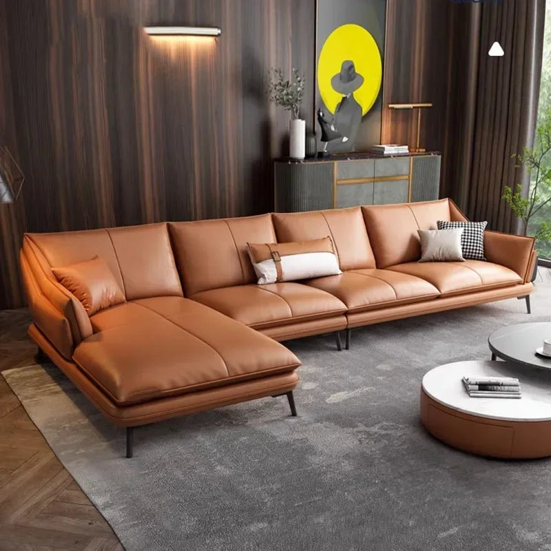 European Designer Leather Sofa Set Double Living Room Sofas With Foot Stool — Charcoal | KIMLUD