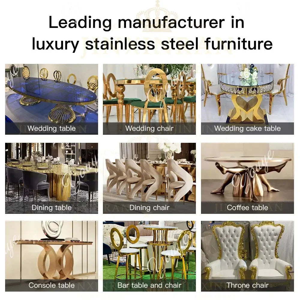 Stainless Steel Gold Frame Dining Table Set — Gold | KIMLUD