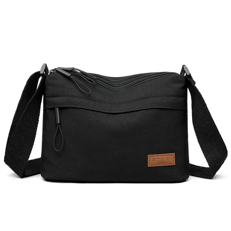 Canvas Textured Nylon Shoulder Crossbody Bag Multi Pocket — Cream | KIMLUD
