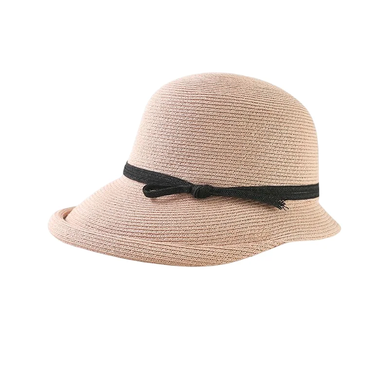 KIMLUD, Hepburn Style Straw Hat Women Age Reduction Face Small Curly Edge SunHat Female Summer Beach Hat Japan Holiday Party Cap UPF50+, Pink / CHINA, KIMLUD Women's Clothes