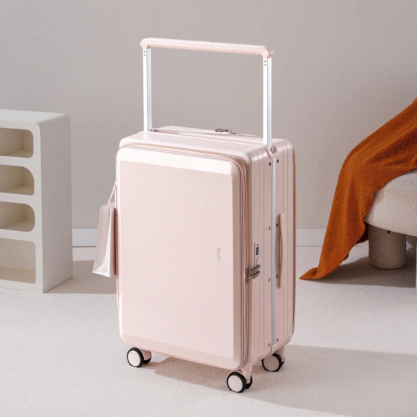 Suitcases Wide Handle Front Opening ABS — Black | KIMLUD