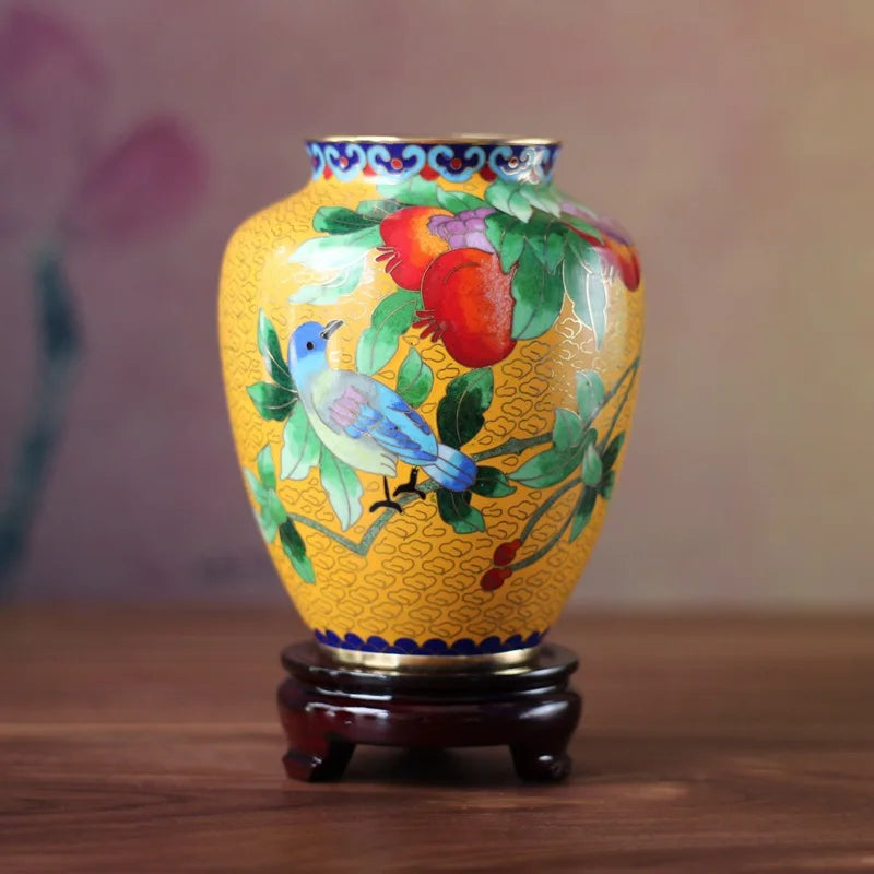 Handmade Cloisonn Flower Vase, Copper Body Wire Wound, Enamel Plant Vase, Desktop Decorative, Exquisite Workmanship, Room Decor