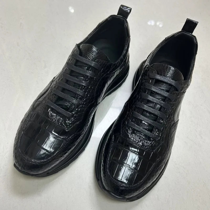 Authentic Exotic Crocodile Skin Men's Black Sneakers Genuine Real Alligator Leather Cushioned Sole Male Lace-up Walking Shoes