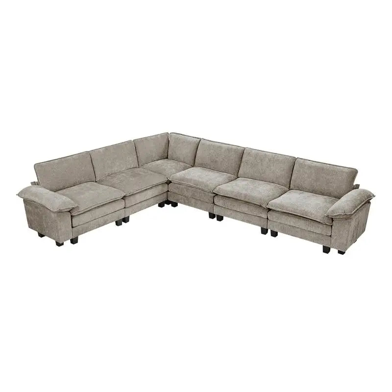 Chenille Sectional Sofa Set 6-Piece Modular Luxe Soft — Light Dove-Gray | KIMLUD