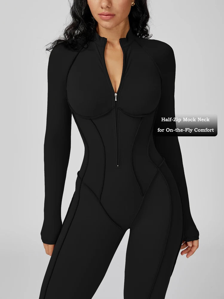 Women Running Romper – Built-In Bra Zip Front – Nylon One Piece | KIMLUD