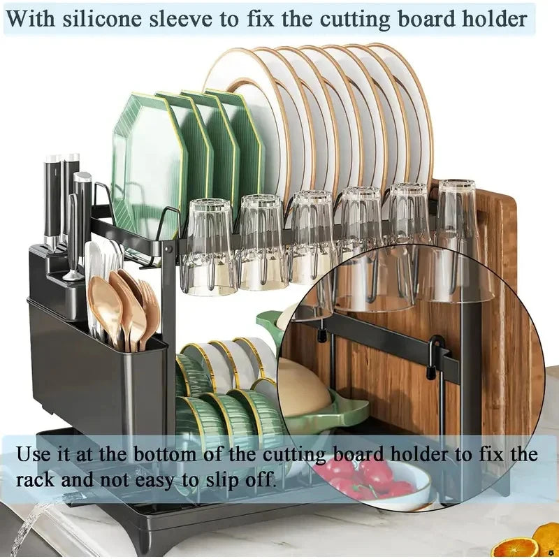 Dish Drying Rack – 2-Tier With Drip Tray – Carbon Steel | KIMLUD
