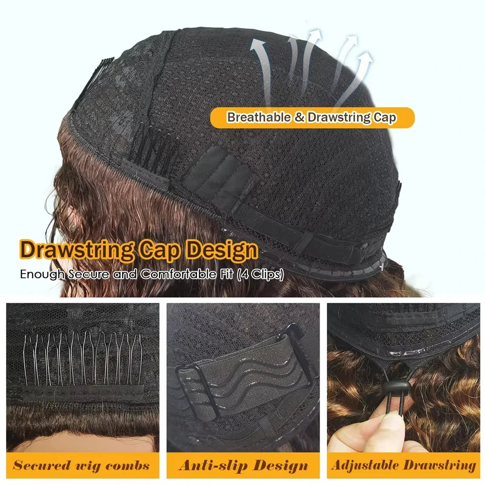 Half Wig – 3 In 1 Drawstring Glueless – Remy Human Hair – Long | KIMLUD