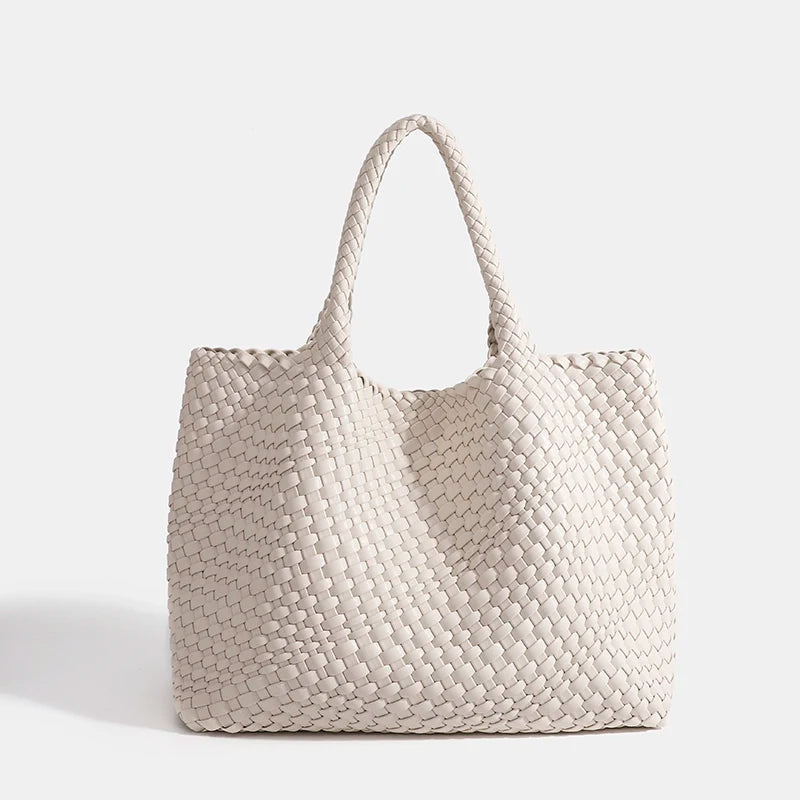 Neoprene Striped Tote Bag Hasp Closure — Black And White | KIMLUD