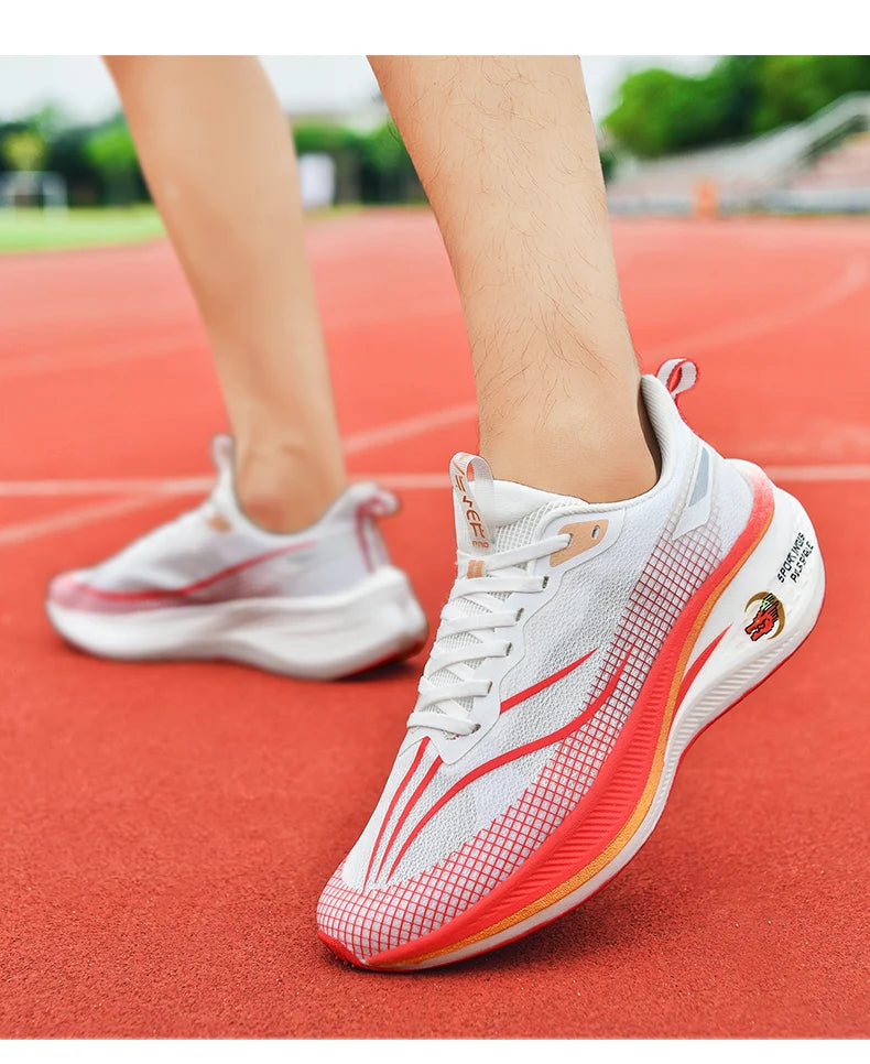 Fashion men's and women's sports running shoes casual breathable mesh surface carbon plate support wear-resistant rubber outsole