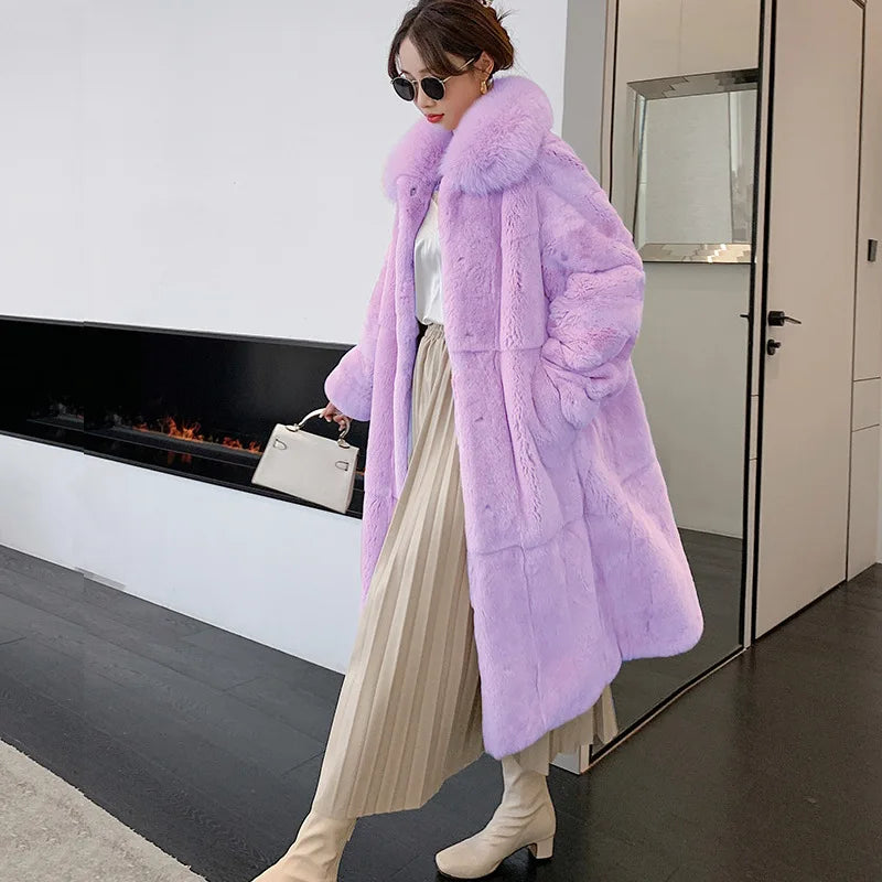 5XL Oversized Autumn Winter Faux Fur Coat Women Loose Long Plush Jackets Thick Warm OverCoat Female  Large Fur Collar Parka 2023