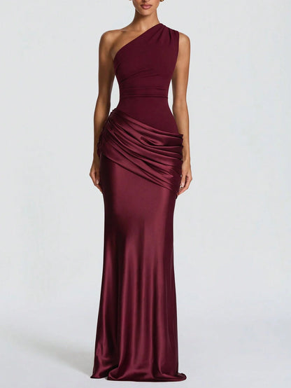 One Shoulder Maxi Dress – One Shoulder – Bodycon – Red | KIMLUD