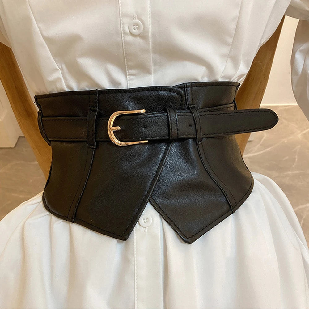 Belt – Wide Elastic Waistband – PU – Black | KIMLUD