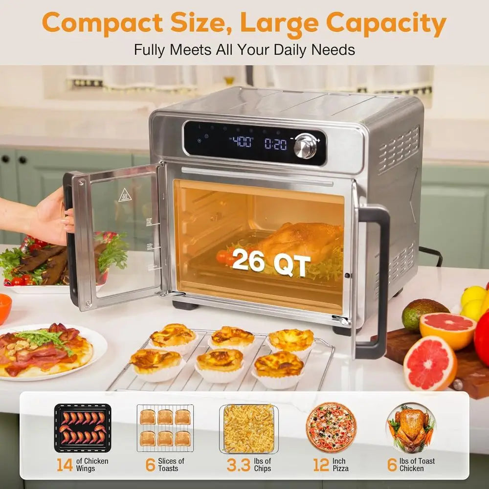 Stainless Steel Air Fryer Toaster Oven 24 Functions — Stainless Steel | KIMLUD