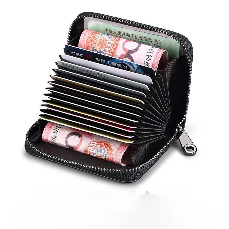 PU Leather Card Holder Wallet Multi-Slot — Black | KIMLUD