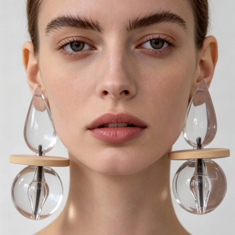 Dangle Earrings – Water Drop Ball – Glass – Transparent | KIMLUD