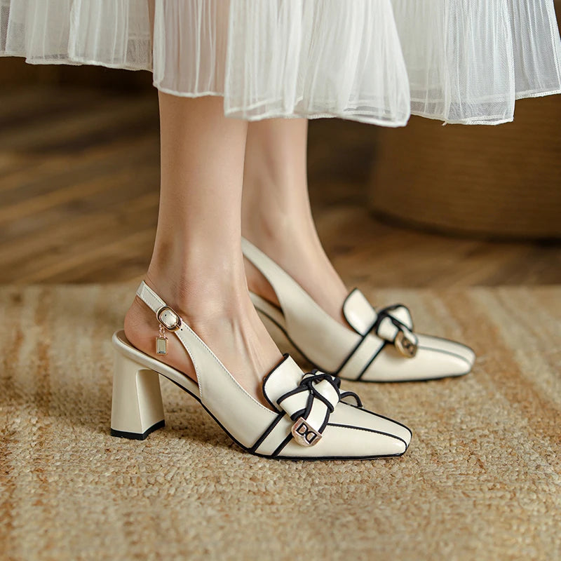 【JOCHEBED HU】2026 New Summer Retro High-heeled Lady Sandals Female Thick Heel Square Toe with Back Empty Shoe Trend 33-46