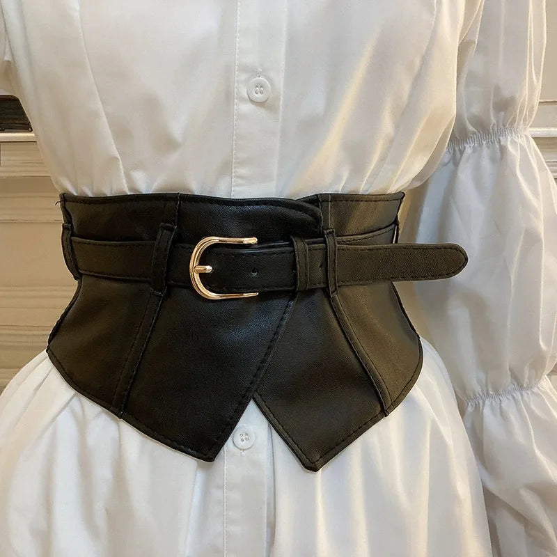 Deluxe Wide PU Leather Solid Belt — Black | KIMLUD