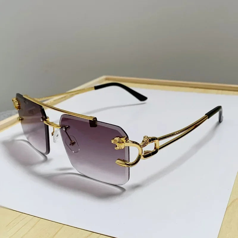 Rimless Square Sunglasses Gold-Tone Frame With Sculpted Hinges And Signature Shine — Black | KIMLUD