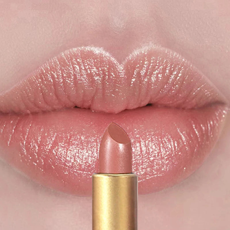 Shimmer Coral Metallic Lipstick Glitter Diamond Waterproof Lip Gloss High Pigment Shiny Sparkling Pearl Pink Lipstick Cosmetics