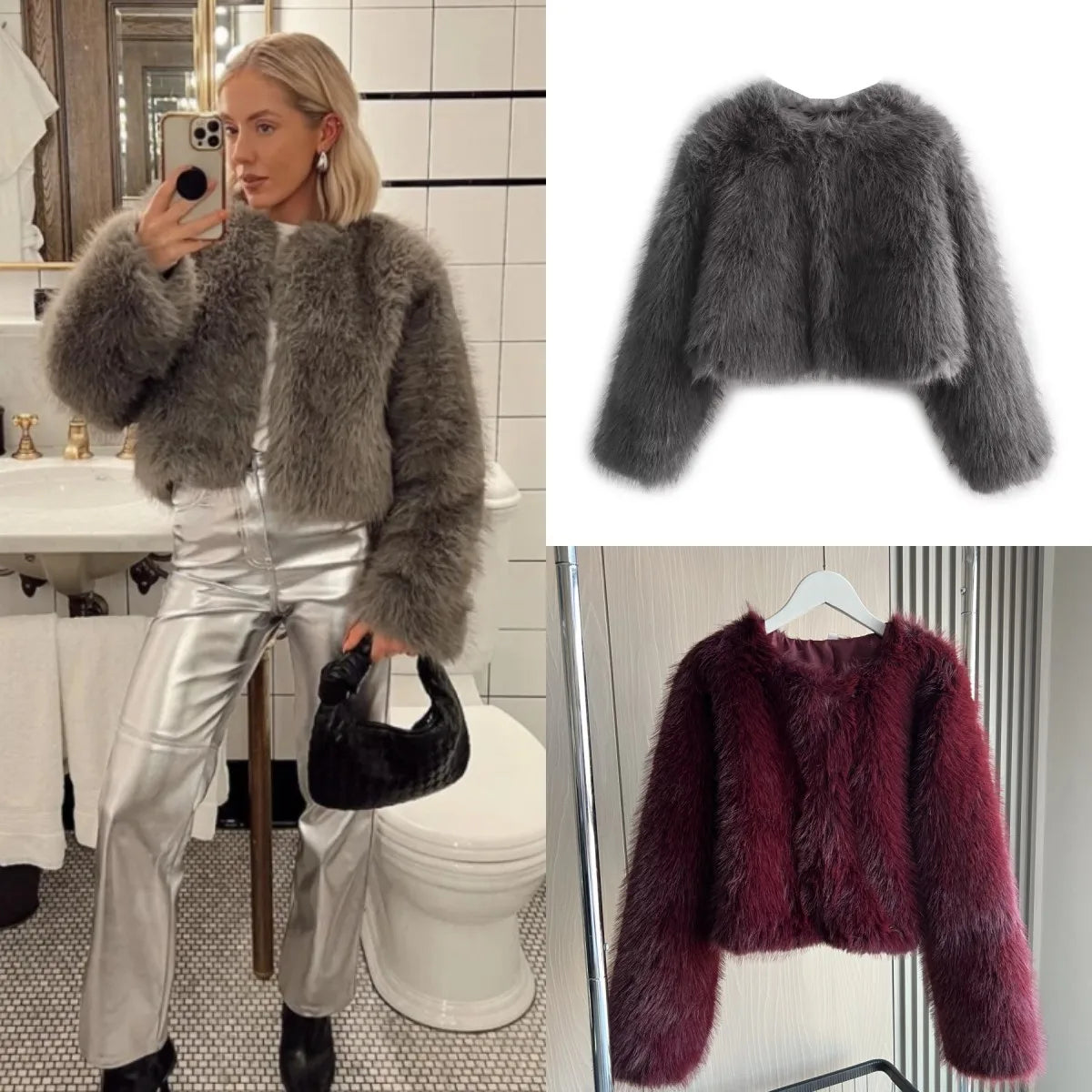 Faux fur jacket 2025 Fall/Winter New Fashion Women's Faux Fur Effect Round Neck Long Sleeve Short Jacket