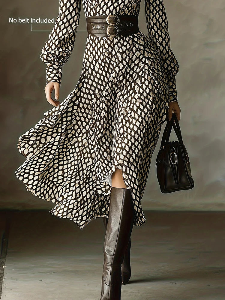 New V Neck Plaid Printed Chic Maxi Dress, Women Spring Autumn Long Sleeve Elegant Party Dress, 2026 Fashion Holiday Ladies Dress