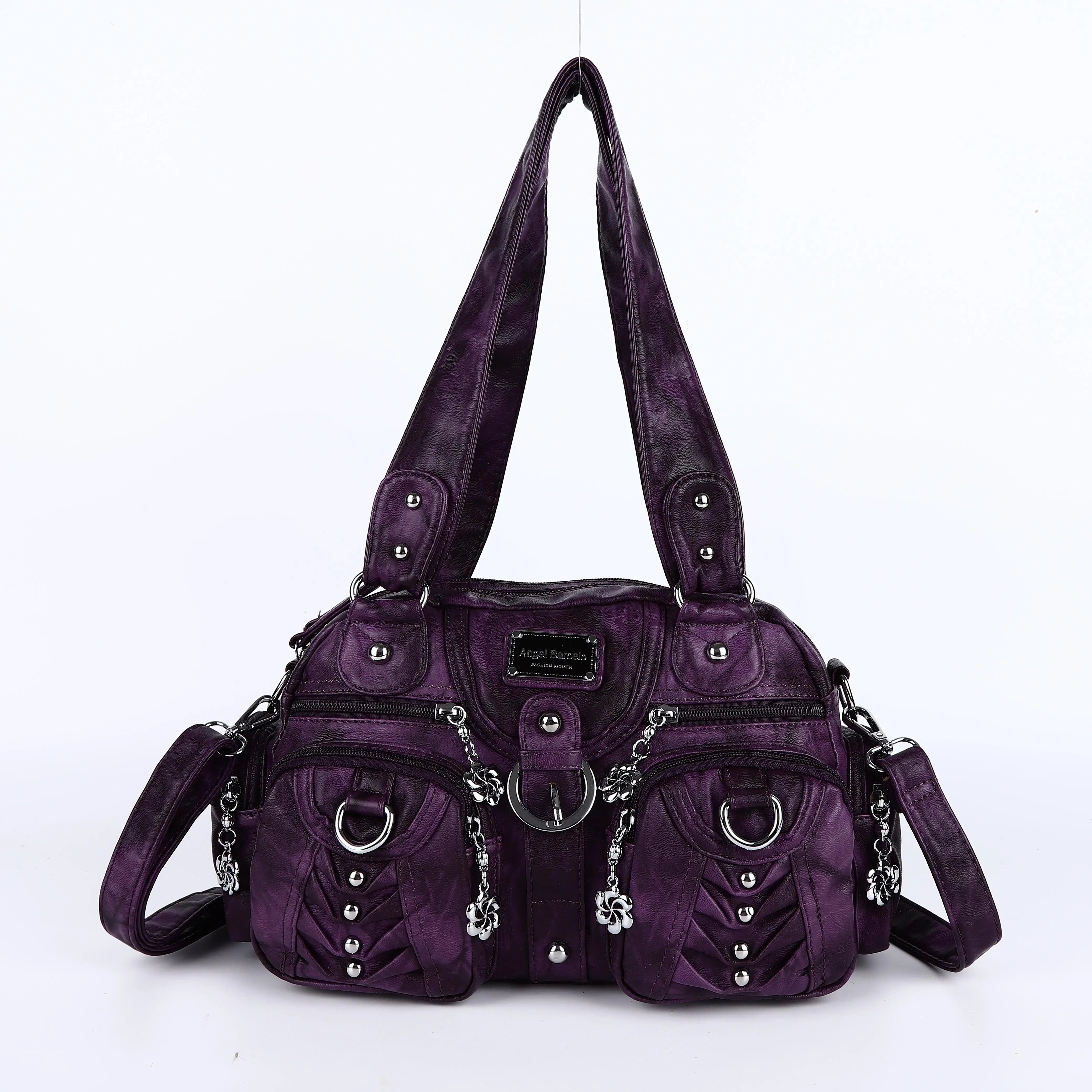 PU Satchel Top-Handle Dumpling Bag — Black | KIMLUD