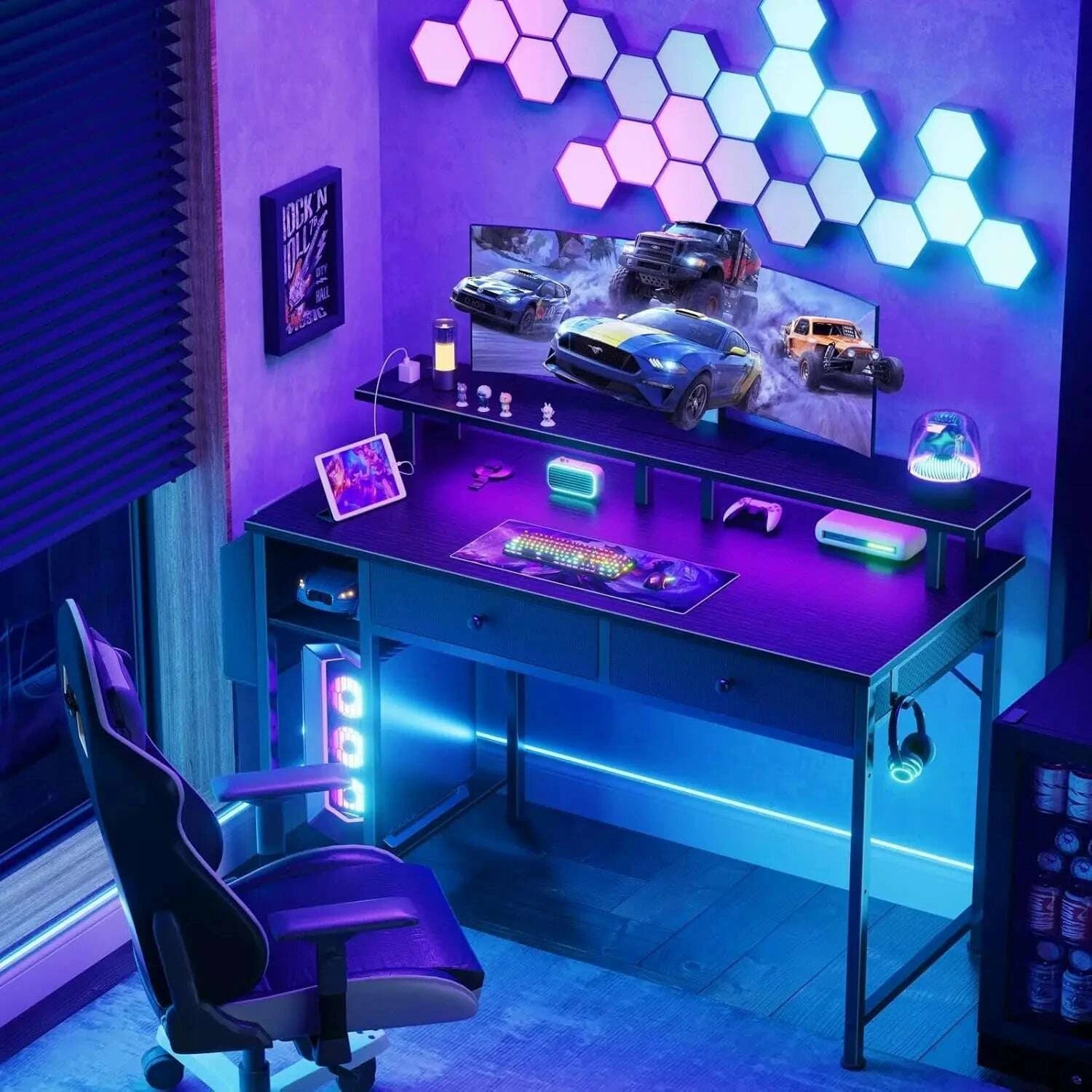 39-inch-gaming-desk-with-shelves-drawers-power-outlet-led-lights---sturdy-black-design-for-home-officekimludkimlud-35572132