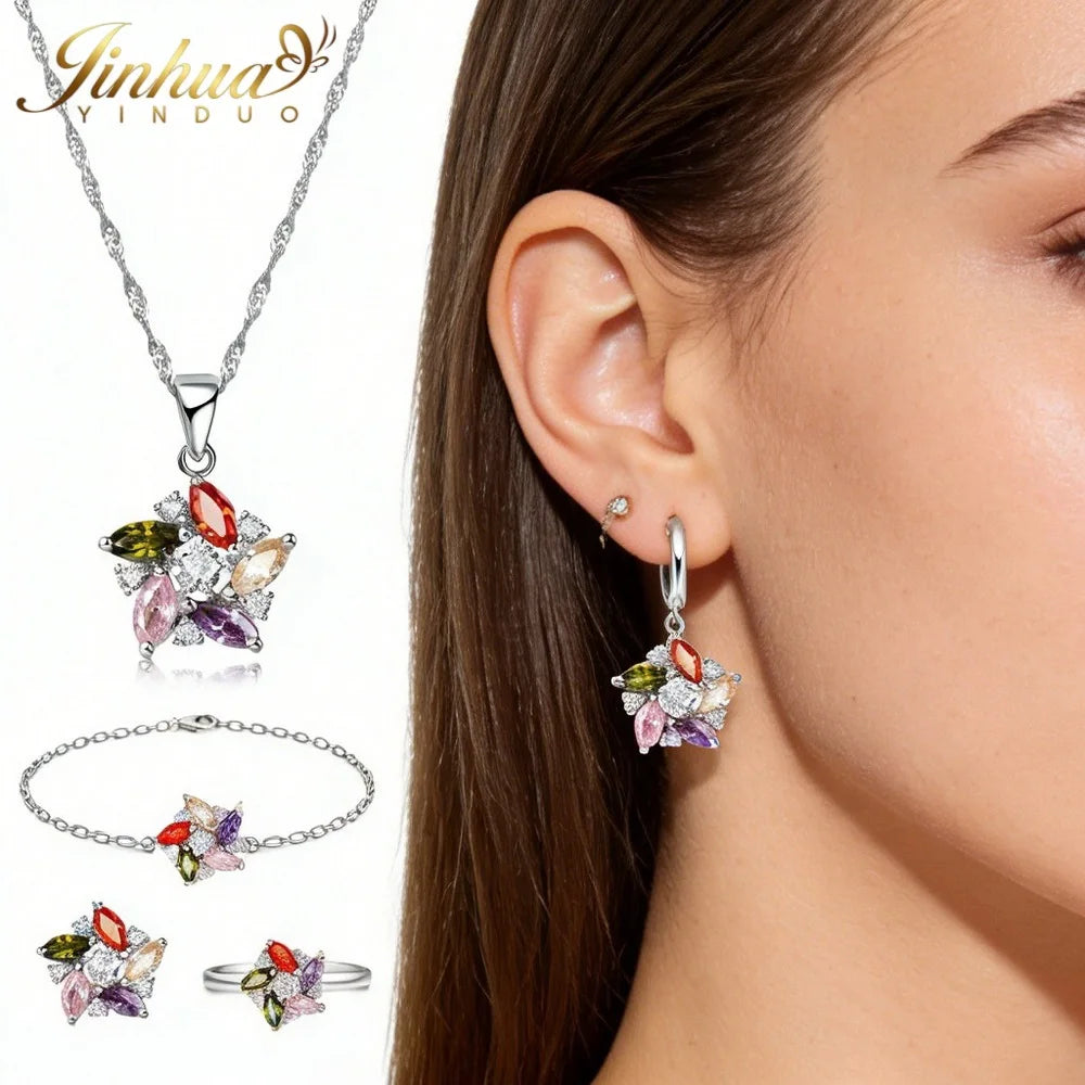 Sterling Silver Jewelry Set Windmill CZ — Turquoise | KIMLUD