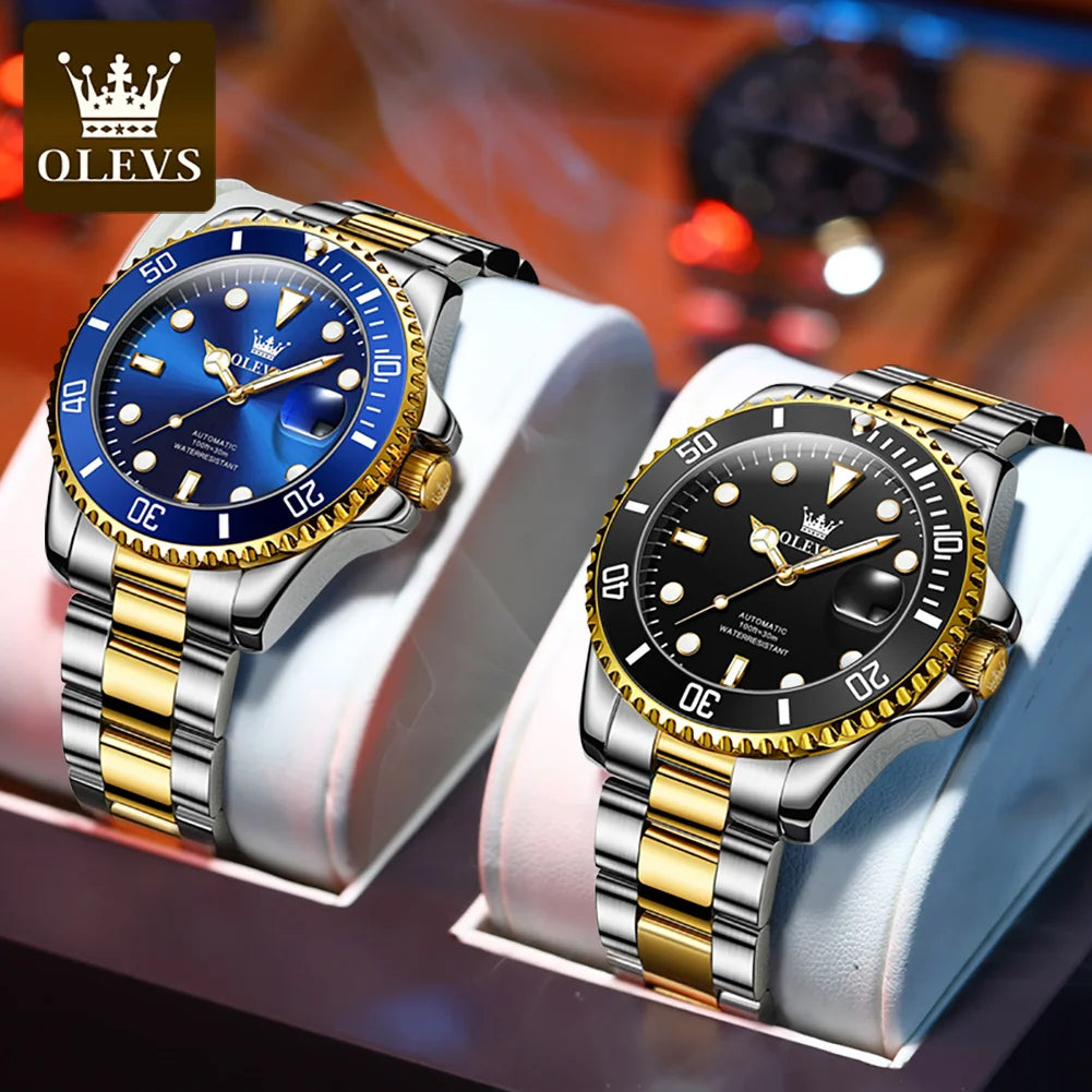 OLEVS Automatic Movement Mechanical Men Watch Green Water Ghost Man Wristwatch Waterproof Stainless Steel Men's Watches Luxury