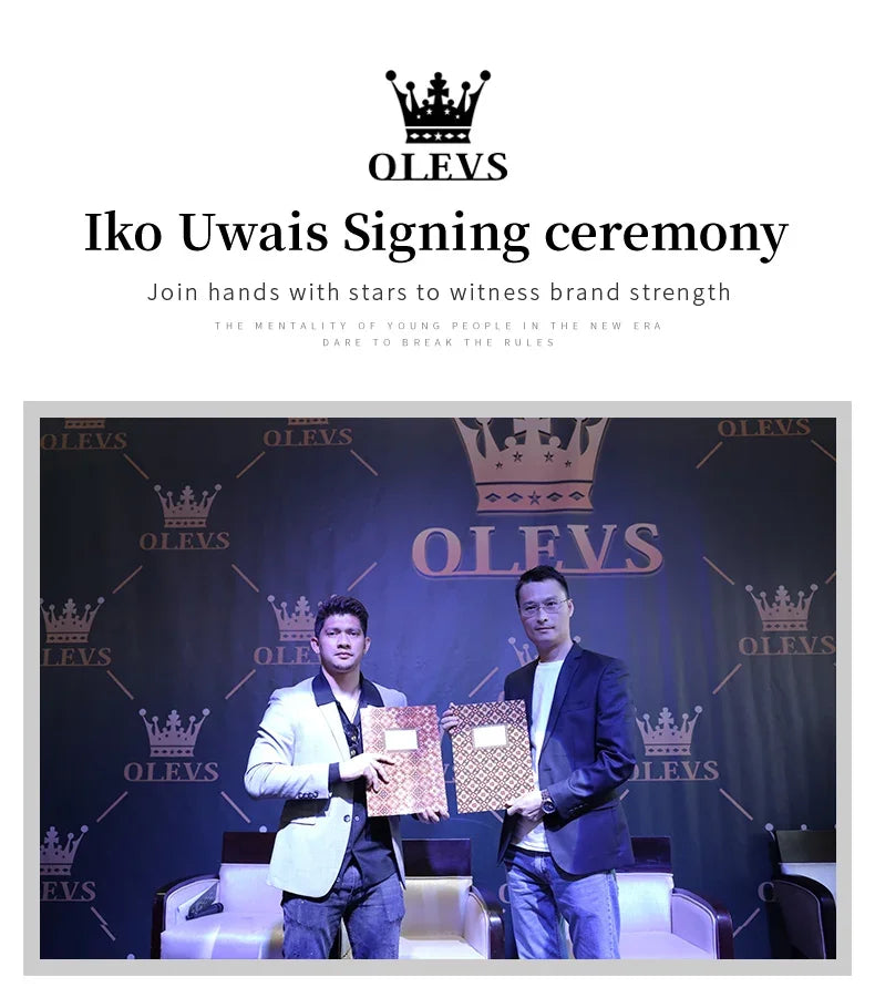 OLEVS 6695 NEW Men's Watches Full Multifunctional Dial Blue Leather Strap Calendar Week Moon Phase Waterproof Wristwatch