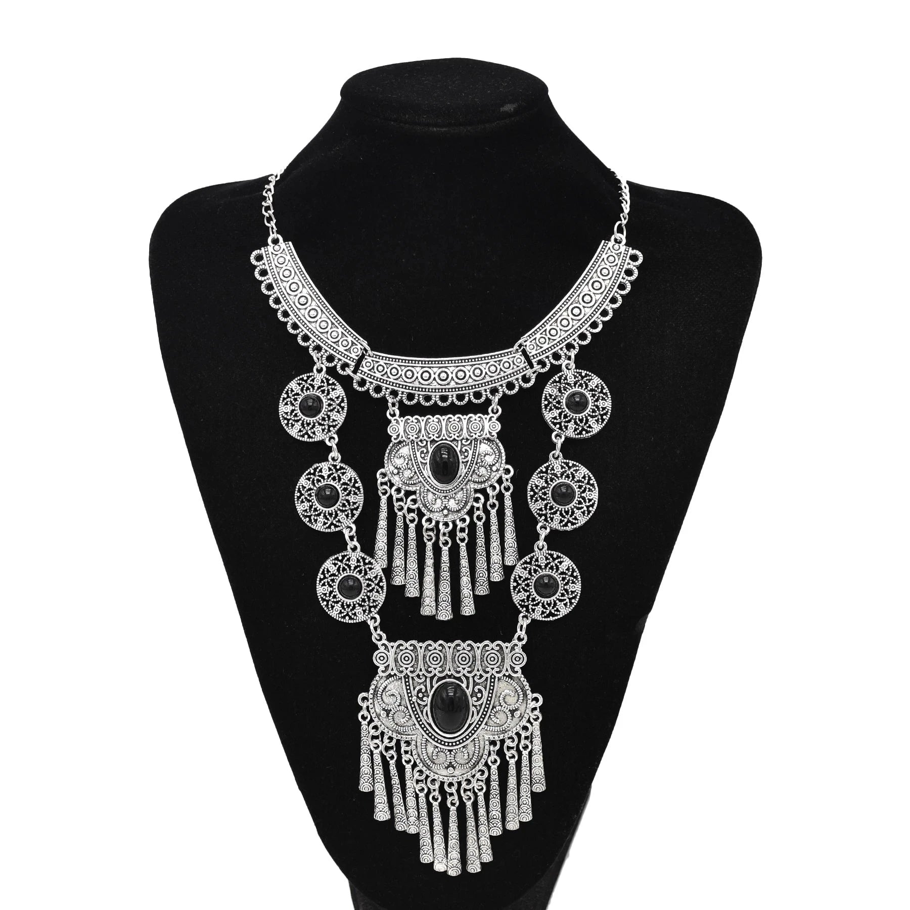 Collar Necklace - Big Chunky - Tibetan Silver - Silver | KIMLUD