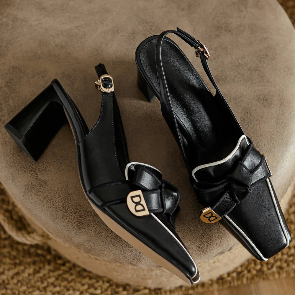 【JOCHEBED HU】2026 New Summer Retro High-heeled Lady Sandals Female Thick Heel Square Toe with Back Empty Shoe Trend 33-46