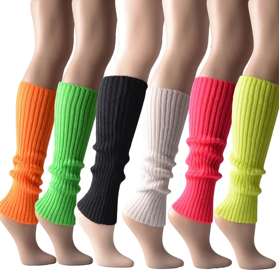 Knit Socks Neon Ribbed Leg Warmers — Black | KIMLUD