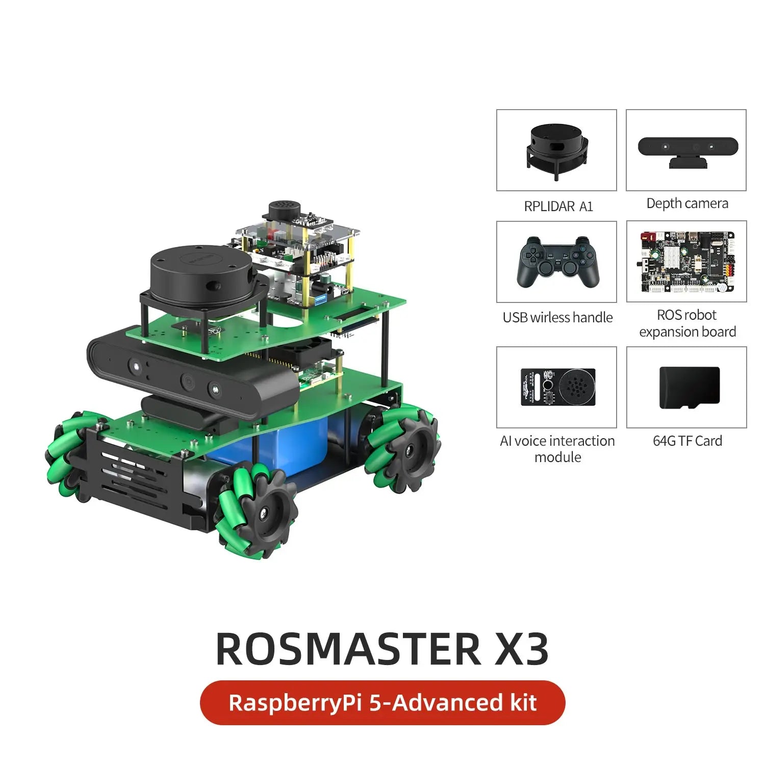 ROSMASTER X3 ROS2 Robot Aluminum Alloy Frame Autopilot Lidar Mapping for Jetson NANO Orin NX SUPER Orin NANO SUPER Raspberry Pi5