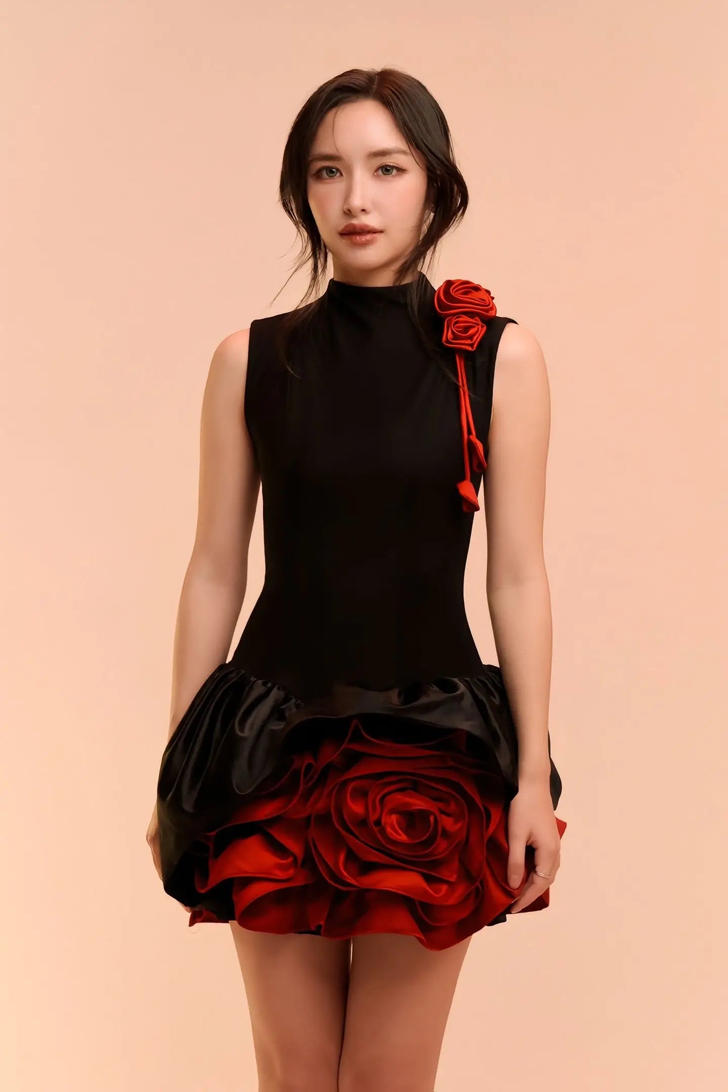 Ele Color Blo 3D Flower Svel Dr Birthday High Waist A-Line Slimming Dr French Sle Printed Summer Gown