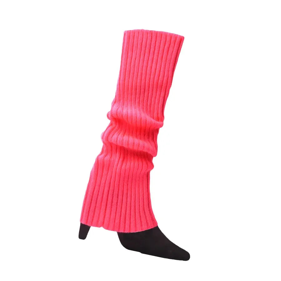 Knit Socks Neon Ribbed Leg Warmers — Black | KIMLUD