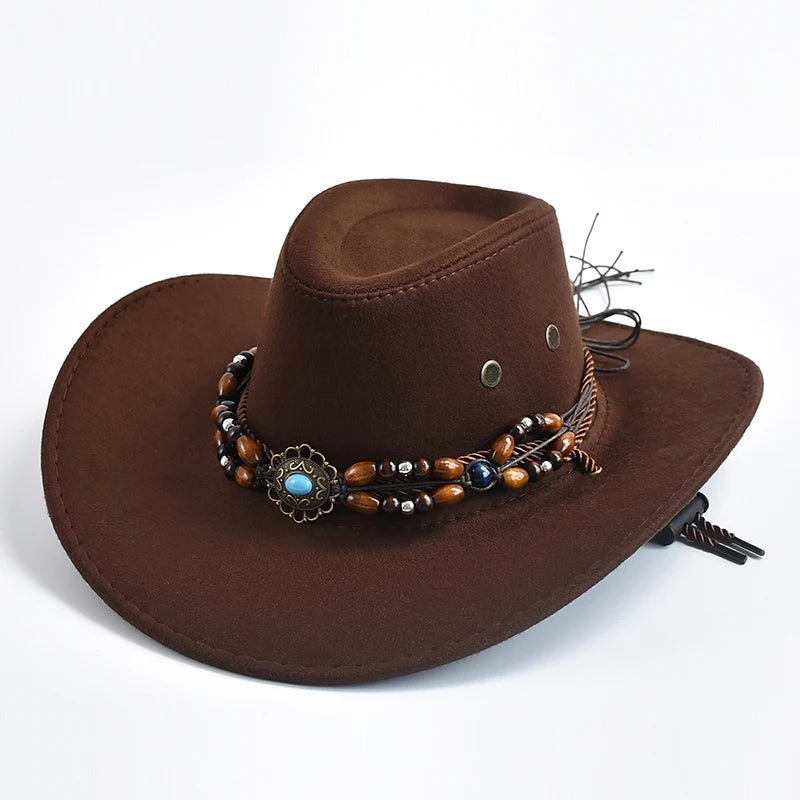 Artificial Suede Western Cowboy Hat — Vintage Big-Edge Brown | KIMLUD